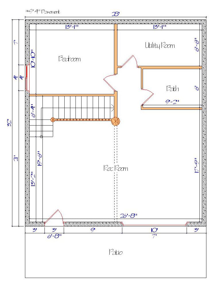 Log home floor plan with measurements, featuring a master bedroom, master bath, walk-in closet (WIC), and a balcony.