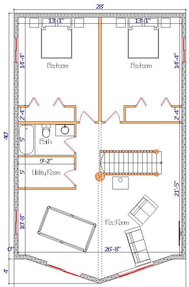 Floor plan of a log home layout showing various rooms including a master bedroom, guest room, living room, dining room, kitchen, and bathrooms with dimensions noted.