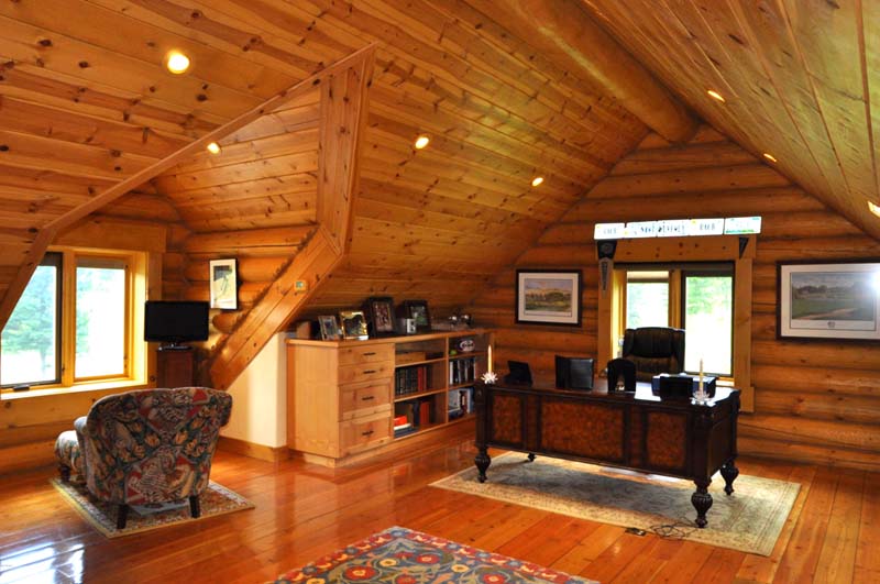log interior loft gable dormer inside