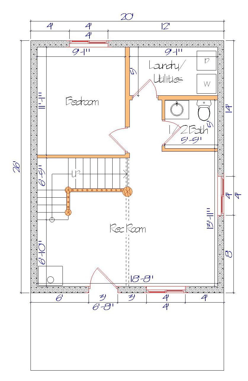 Basement Floor Plan with Utility and Rec Room Layout