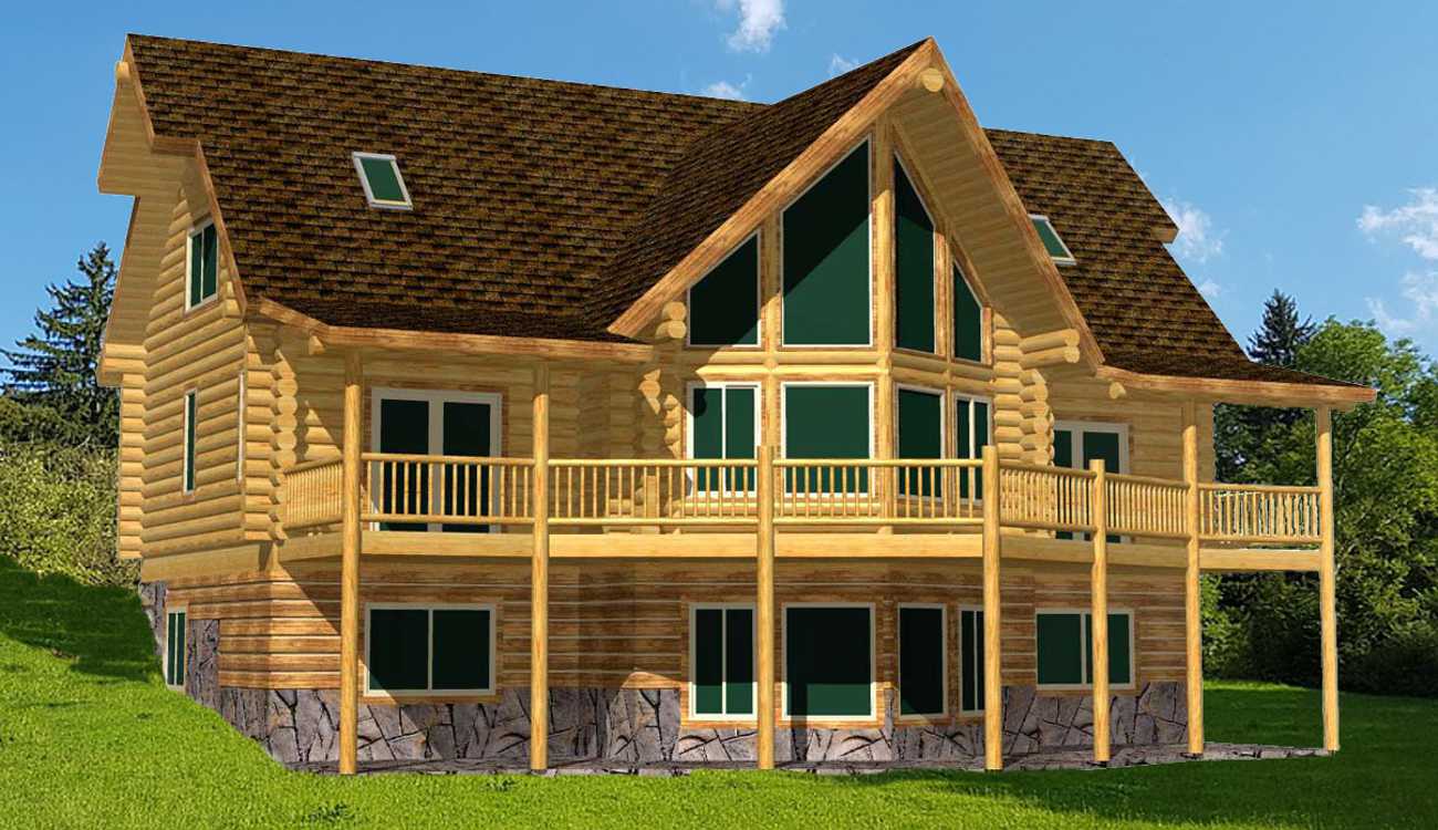 Rustic log cabin with spacious deck and large windows