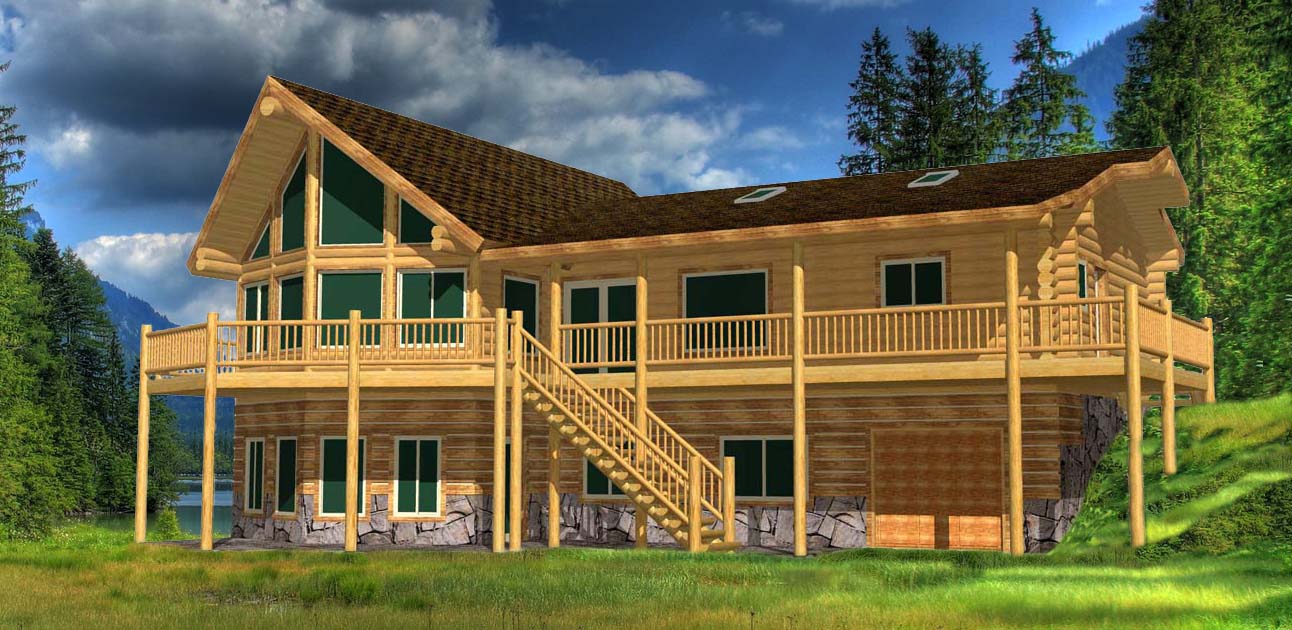 Tundra Ridge Log home design all on one floor with basement
