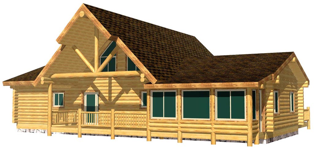 Wooden cabin with large glass windows and sloped roof design