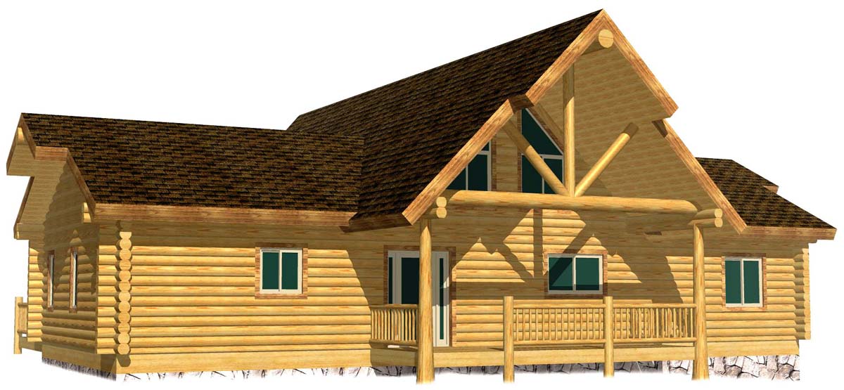 Illustration of a spacious wooden cabin with large windows