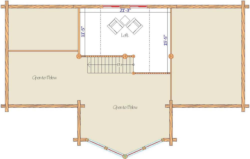 Upper floor layout with loft and open areas.