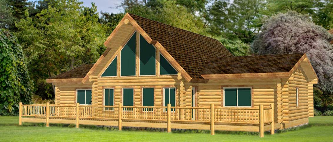 Wooden cabin with large glass windows and sloped roof design
