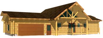 Spacious modern log cabin with large windows and balcony