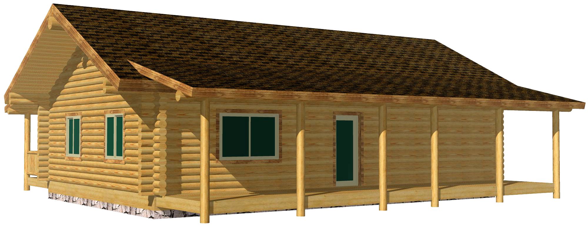 Rustic log cabin exterior with wooden porch design