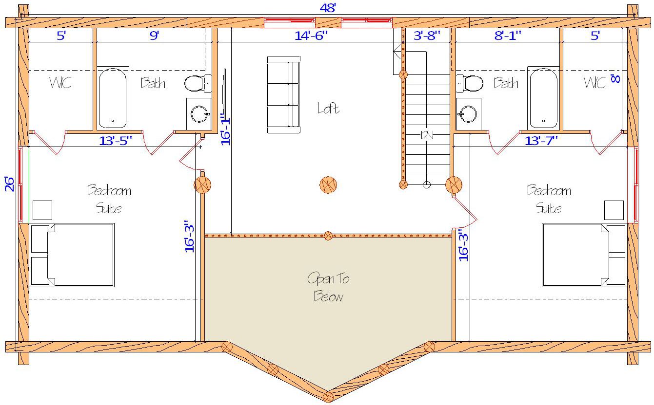 Floor plan showing layout of bedrooms and bathrooms