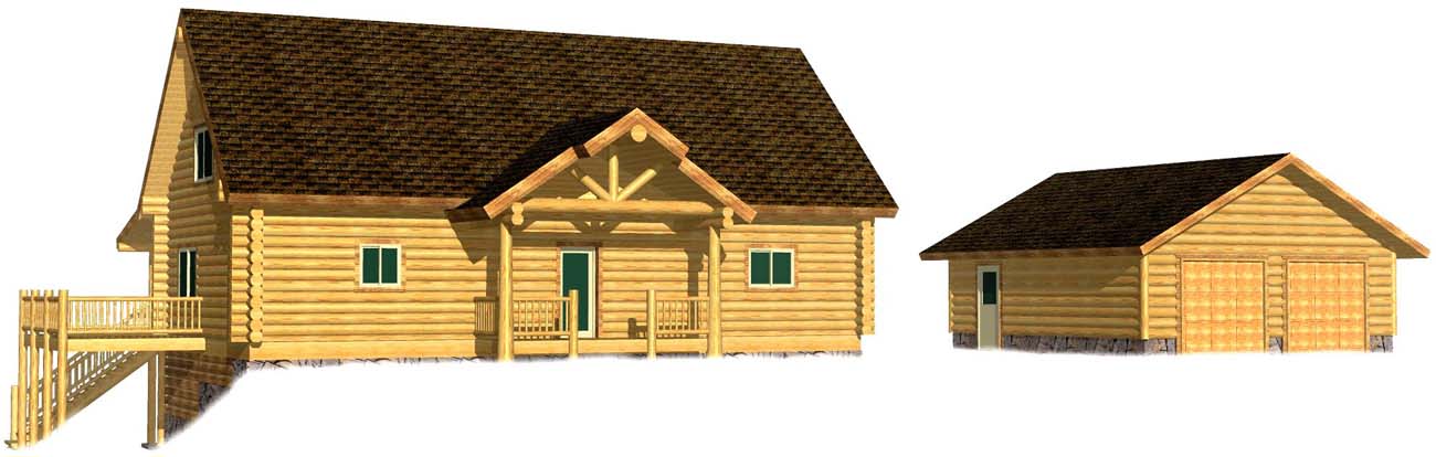 Illustration of a spacious three-story log home design