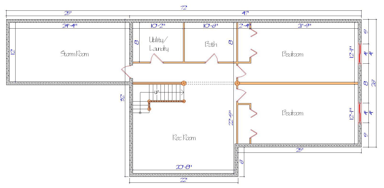 Basement floor plan with utility and multiple rooms layout