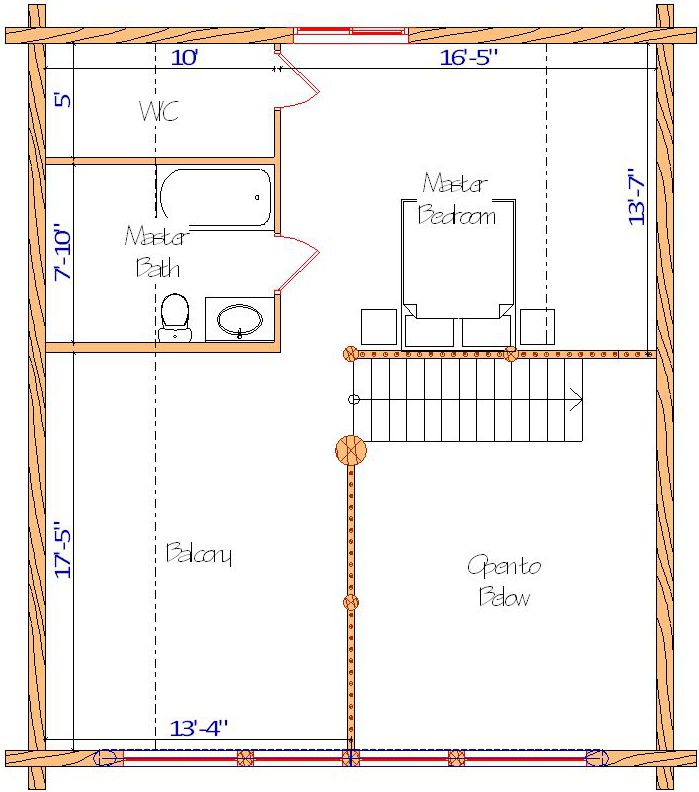 Second floor architectural layout with bedroom and bathroom