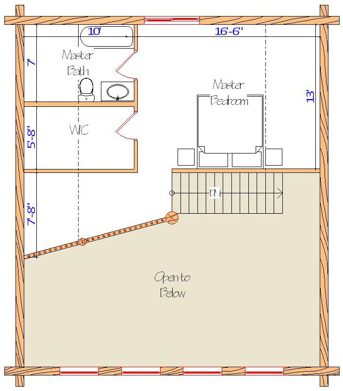 Second floor layout with bedroom and bathroom plan blueprint