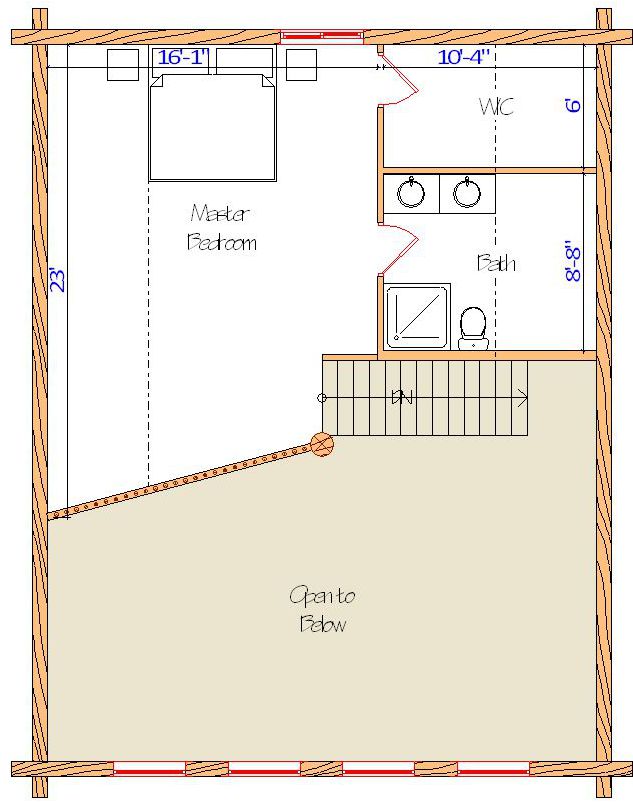 Second floor master bedroom layout with bath and walk-in closet