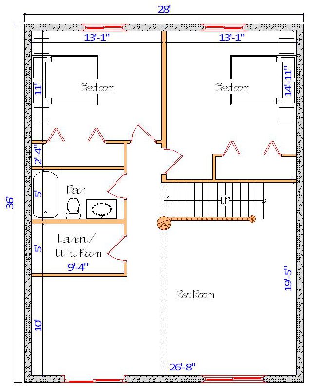 House floor plan with bedrooms and utility area layout.