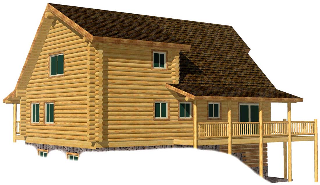 Charming log cabin design with spacious wooden deck and windows