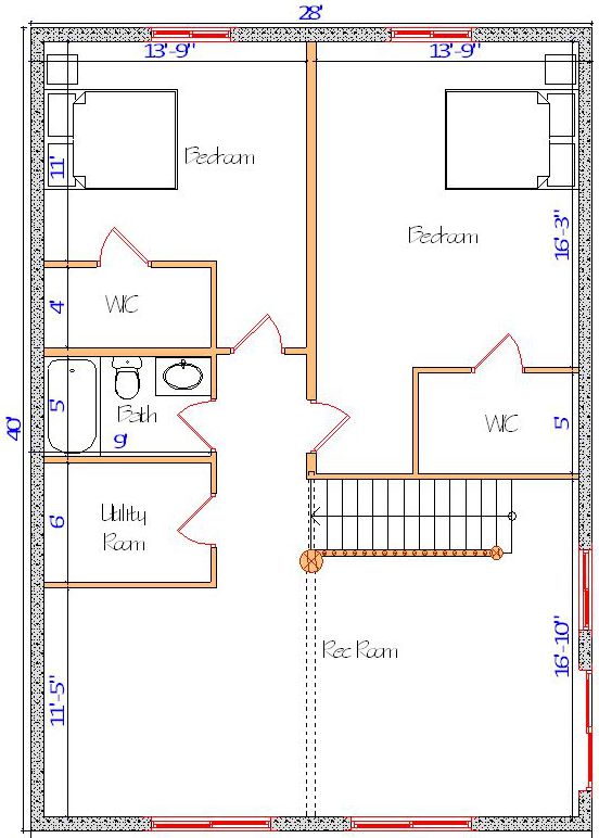 Floor plan featuring bedrooms bathroom and utility room layout