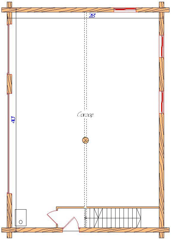 Blueprint of a residential garage layout with dimensions