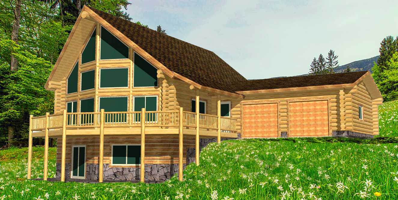 Modern log cabin design with expansive glass windows