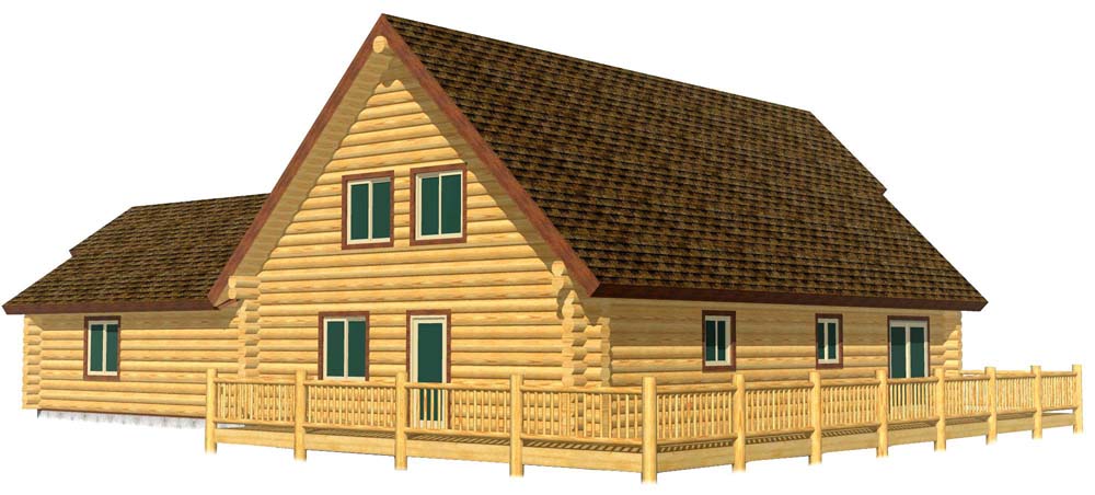 Cozy log cabin with porch and garage architectural design