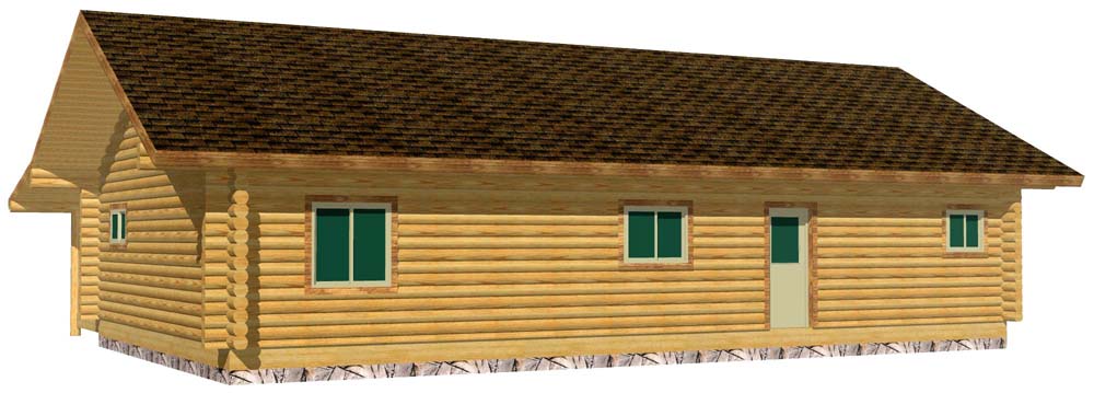 Front view of a rustic wooden cabin with large porch design