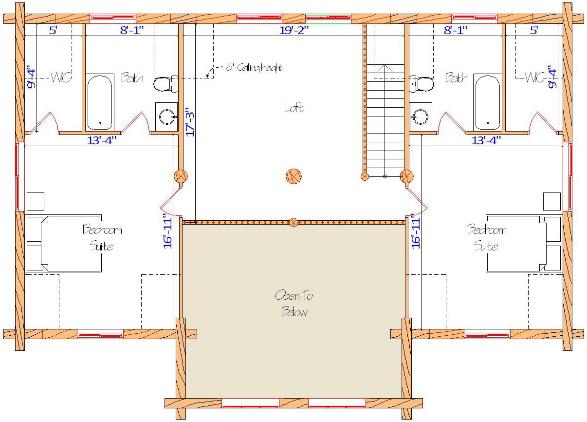 Second floor plan layout with bedrooms and loft area.