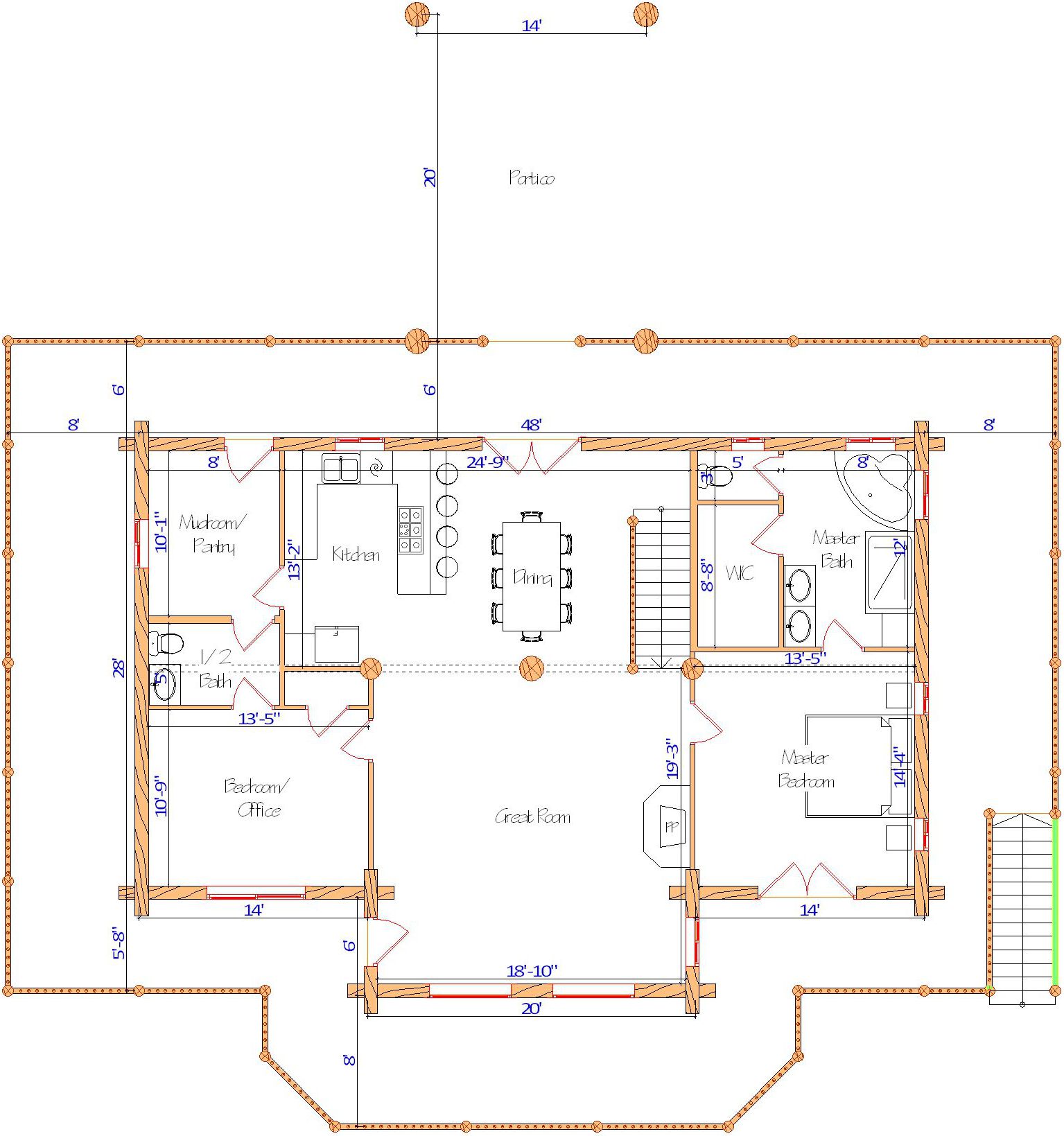 Detailed house floor plan with room dimensions and layout.