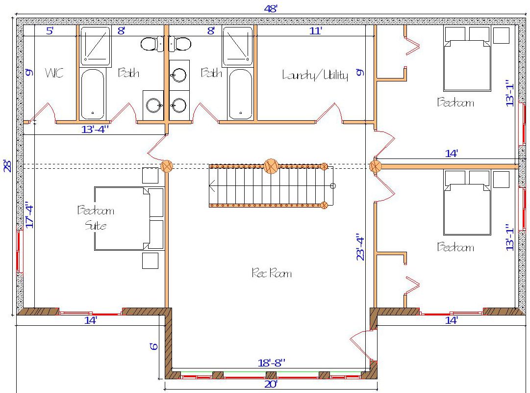 First floor home layout with three bedrooms and utilities