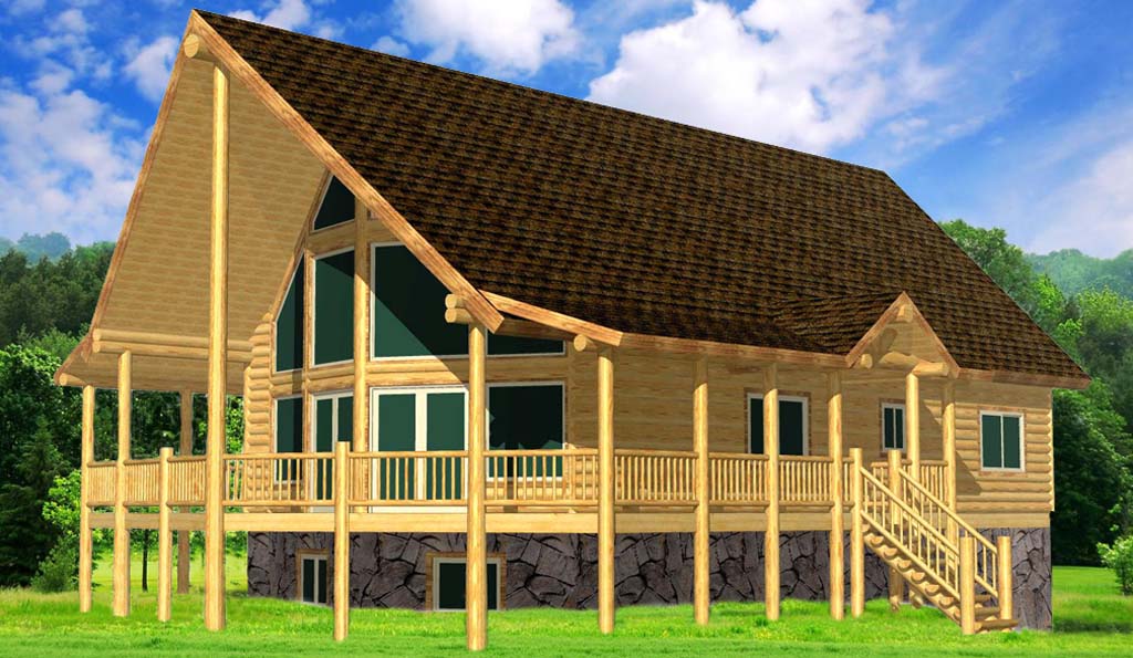 Spacious wooden cabin design with large windows and porch