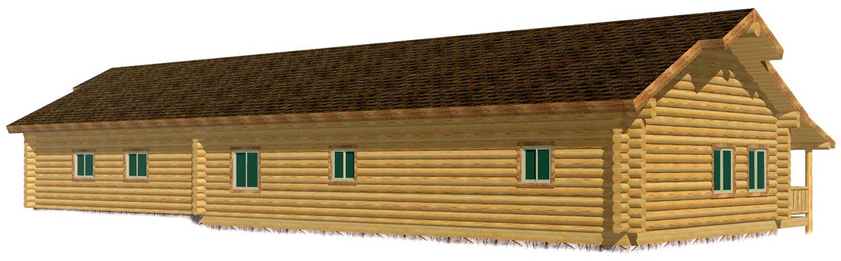 Log cabin design with garage and covered porch view
