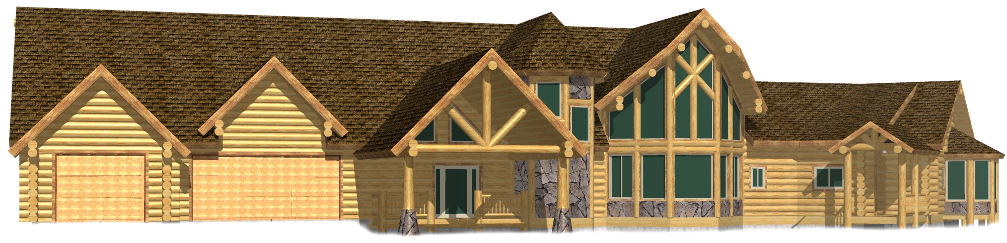 Two-story rustic cabin with wooden exterior design
