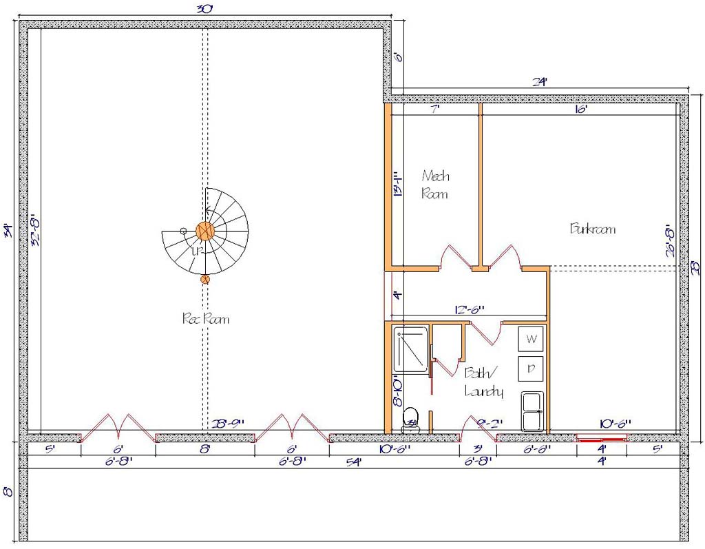 Blueprint of a loft floor plan with spiral staircase design