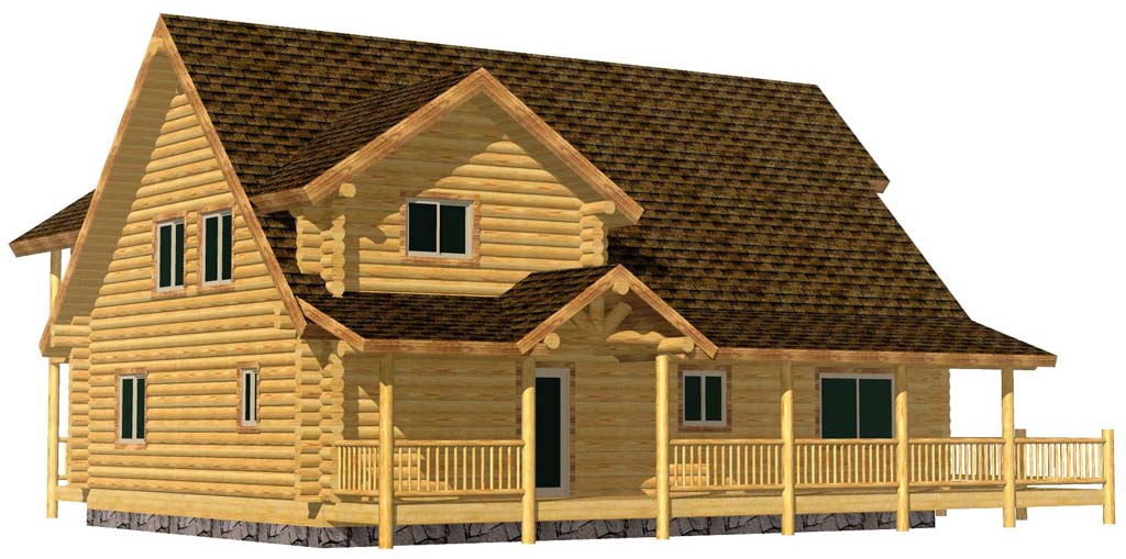 Rustic log cabin with spacious porch and large windows
