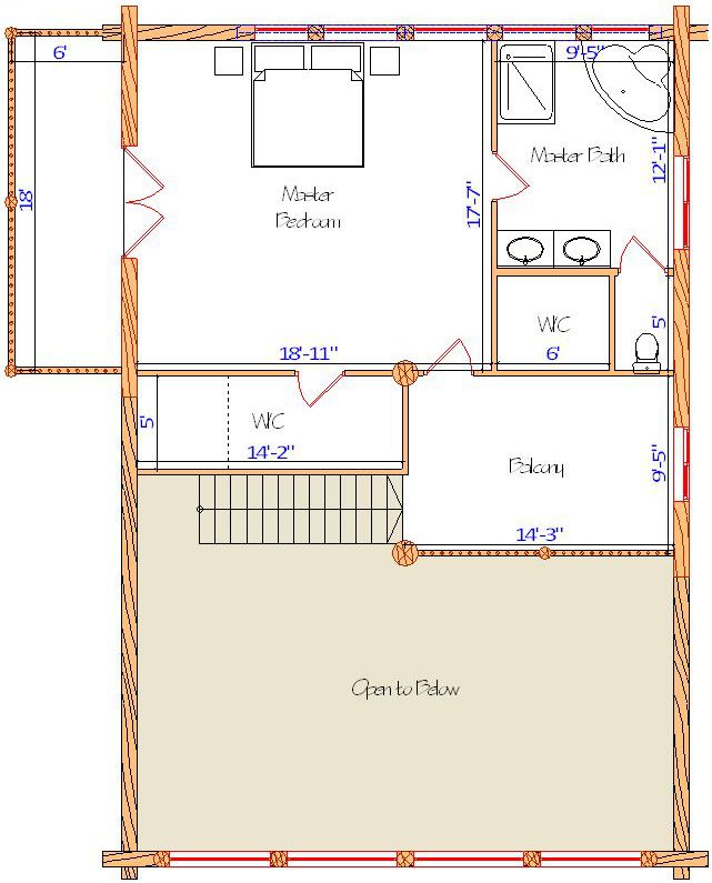 Second floor layout with master suite and balcony design.