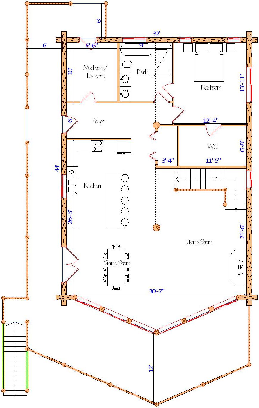 First floor layout with kitchen living and dining areas