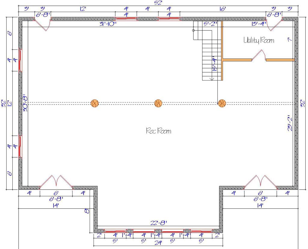 Floor plan of a log home layout showing various rooms including a master bedroom, guest room, living room, dining room, kitchen, and bathrooms with dimensions noted.