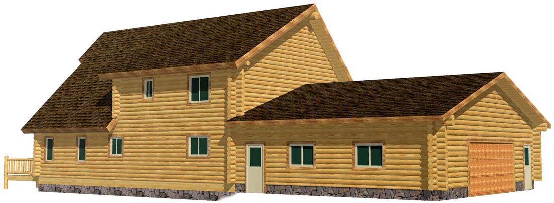 Spacious log cabin with green windows and large porch