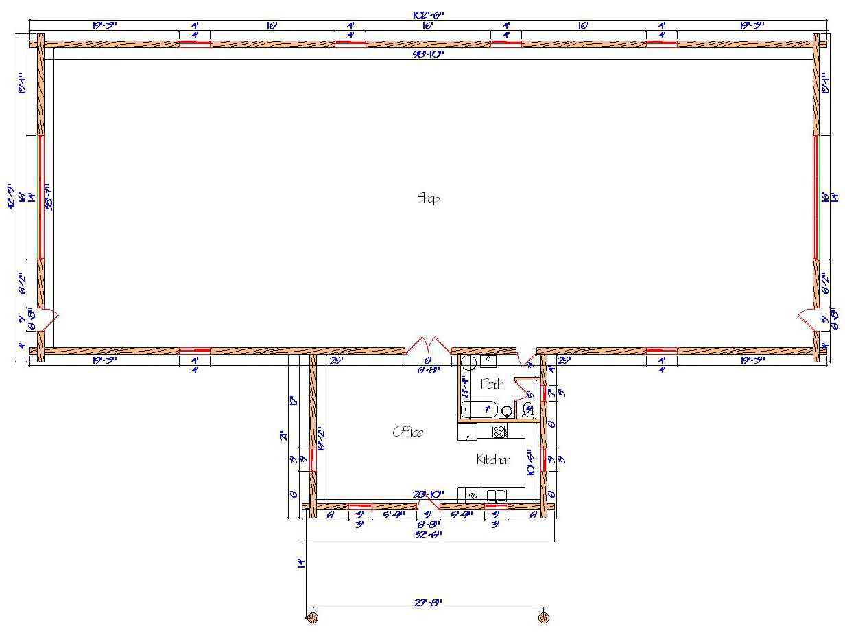 Open concept office floor plan blueprint with dimensions