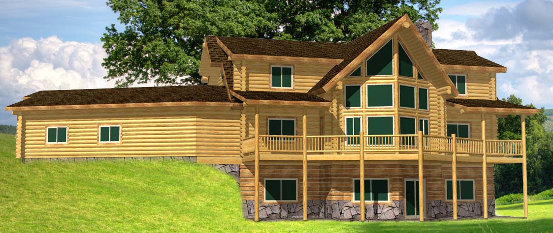 Cascade Lodge Lofted 3d design of a log home kit