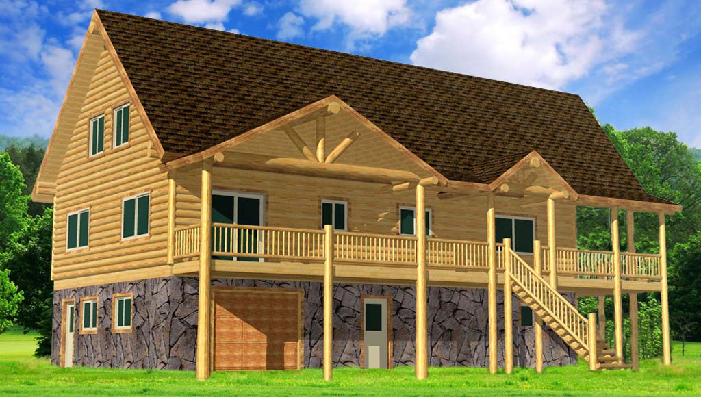 Spacious wooden cabin design with large windows and porch