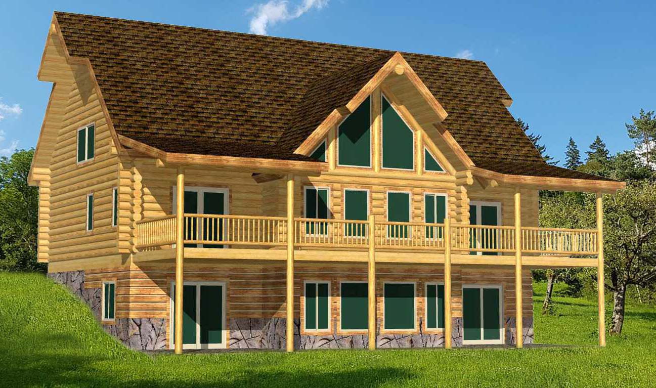 Luxurious wooden cabin with large windows and spacious balcony