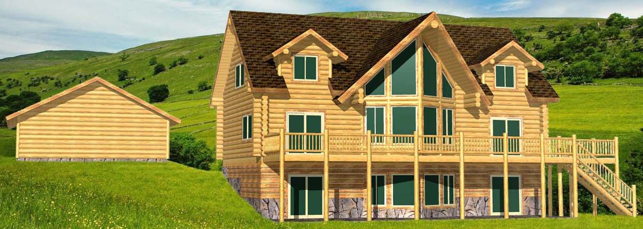 Illustration of a spacious two-story wooden cabin design