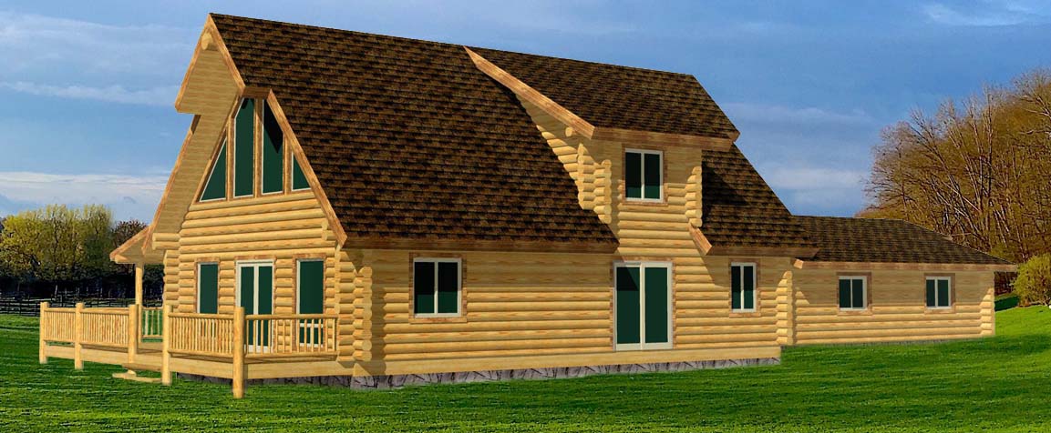 Spacious wooden log cabin with modern architectural design