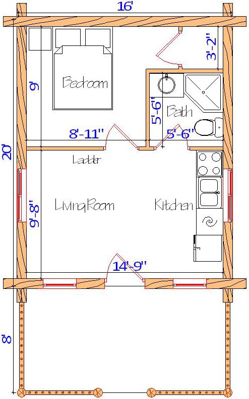 Floor plan of a log home layout showing various rooms including a master bedroom, guest room, living room, dining room, kitchen, and bathrooms with dimensions noted.