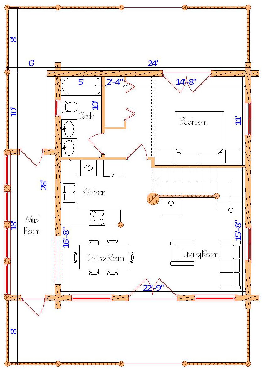 Floor plan of a house with kitchen and bedroom layout