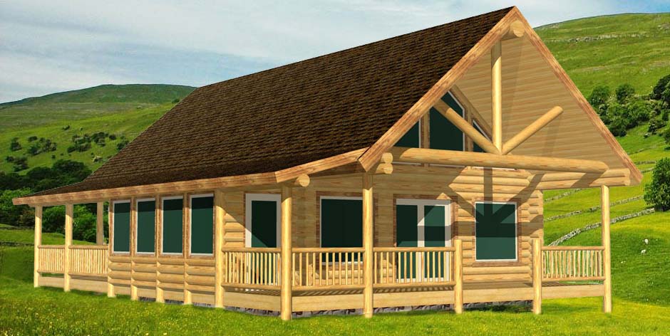 Wooden cabin in scenic countryside setting