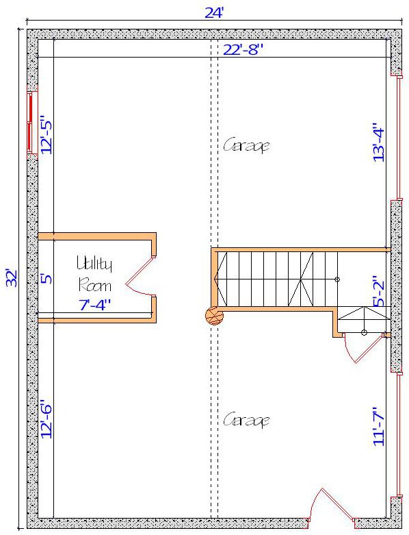Blueprint of garage with utility room and staircase layout