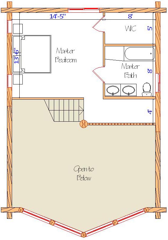 Second floor layout with master bed and bath design.
