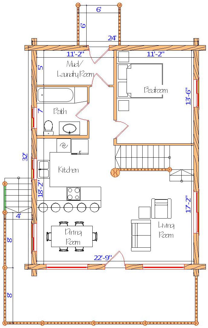 House floor plan with kitchen living room and bathroom layout